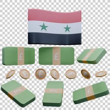 3D render illustration of Syria flag and currency called Pound Stock Illustration