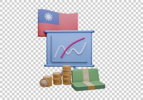 3D render illustration of Taiwan flag and currency called New Thailand Dollar Stock Illustration
