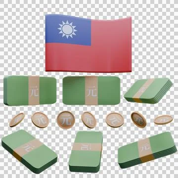 3D render illustration of Taiwan flag and currency called New Thailand Dollar Stock Illustration