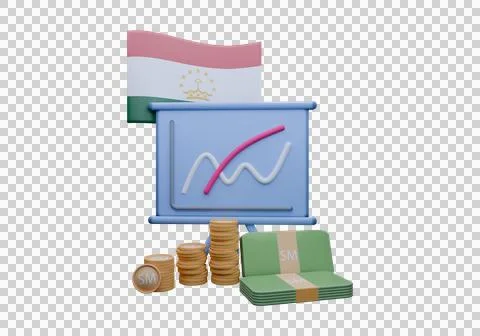 3D render illustration of Tajikistan flag and currency called Somoni Illustrazione stock