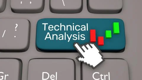 3D render illustration of Technical Analysis of stocks keyboard button Illustrazione stock