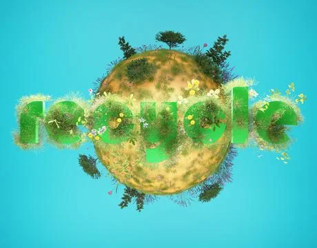 3d render illustration on the theme of ecology The word recycle and planet earth Stock Illustration