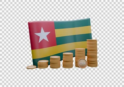 3D render illustration of Togo flag and currency called CFA Franc Illustration