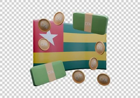 3D render illustration of Togo flag and currency called CFA Franc Stock Illustration