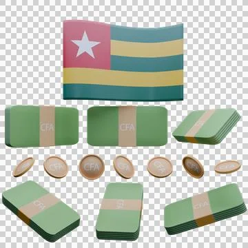 3D render illustration of Togo flag and currency called CFA Franc Stock-Illustration