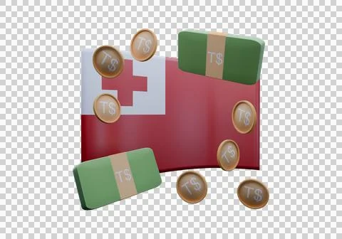 3D render illustration of Tonga flag and currency called Paanga Stock Illustration