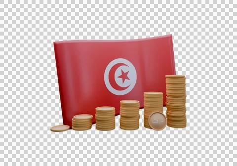 3D render illustration of Tunisia flag and currency called Dinar Stock Illustration