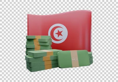 3D render illustration of Tunisia flag and currency called Dinar Stock Illustration
