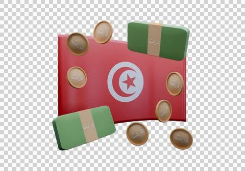 3D render illustration of Tunisia flag and currency called Dinar Stock Illustration