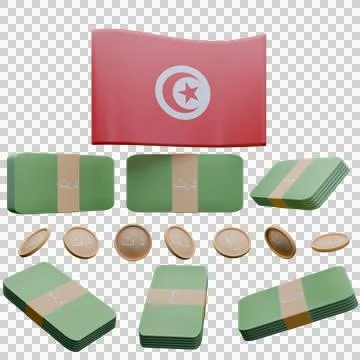 3D render illustration of Tunisia flag and currency called Dinar Stock Illustration