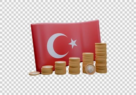 3D render illustration of Turkey flag and currency called Lira イラスト素材