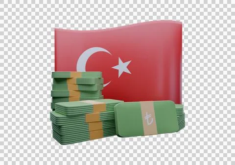 3D render illustration of Turkey flag and currency called Lira Illustration