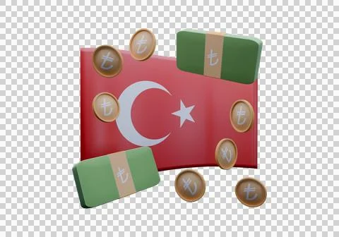3D render illustration of Turkey flag and currency called Lira Illustration