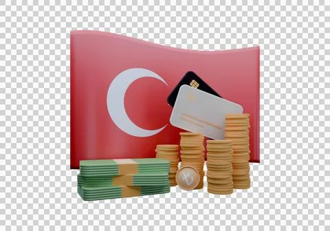 3D render illustration of Turkey flag and currency called Lira Stock Illustration