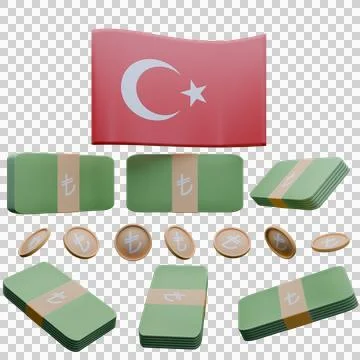 3D render illustration of Turkey flag and currency called Lira Stock Illustration