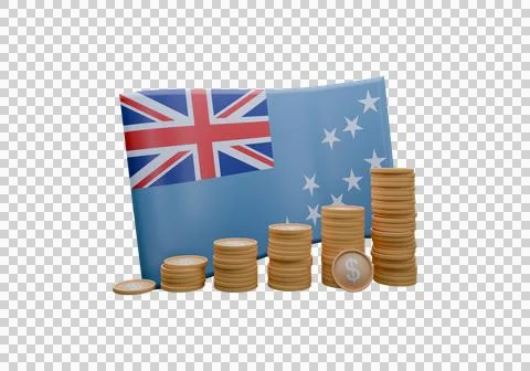 3D render illustration of Tuvalu flag and currency called Dollar Illustrazione stock