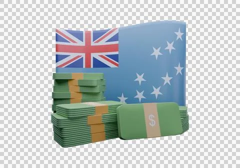 3D render illustration of Tuvalu flag and currency called Dollar Illustrazione stock