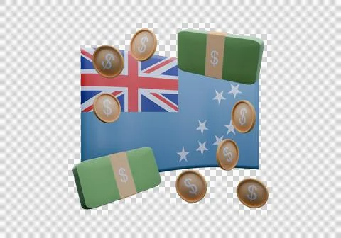 3D render illustration of Tuvalu flag and currency called Dollar Illustrazione stock