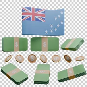 3D render illustration of Tuvalu flag and currency called Dollar Illustrazione stock