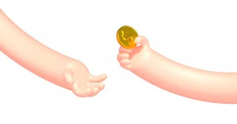 3d render illustration two cartoon hands with coin Stock Illustration