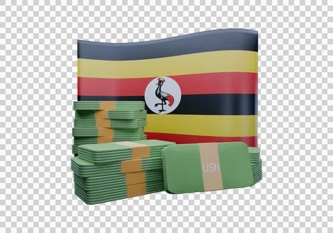 3D render illustration of Uganda flag and currency called Shilling Illustrazione stock