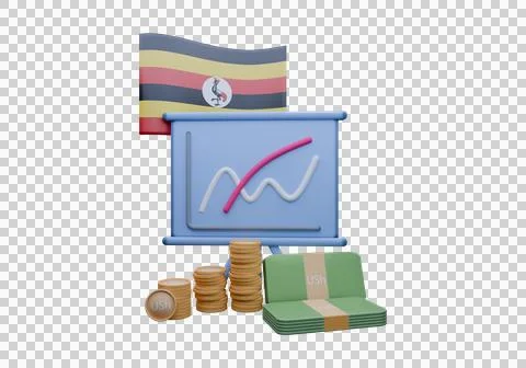 3D render illustration of Uganda flag and currency called Shilling Stock Illustration