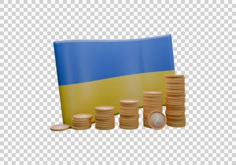 3D render illustration of Ukraine flag and currency called Hryvnia Stock Illustration