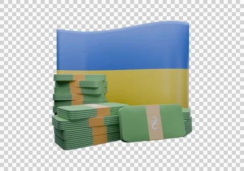 3D render illustration of Ukraine flag and currency called Hryvnia Stock Illustration