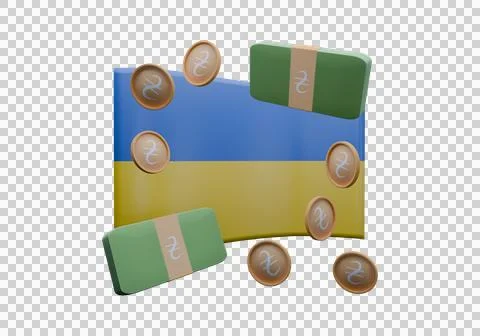3D render illustration of Ukraine flag and currency called Hryvnia Stock Illustration