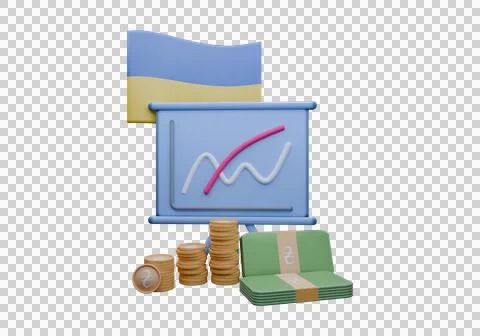 3D render illustration of Ukraine flag and currency called Hryvnia Stock Illustration