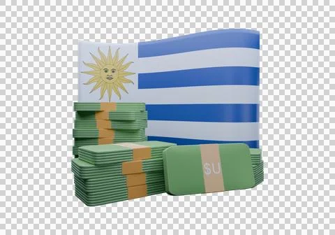 3D render illustration of Uruguay flag and currency called Peso Stock Illustration