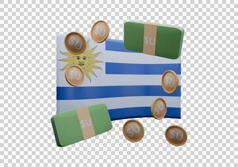 3D render illustration of Uruguay flag and currency called Peso 库存插图