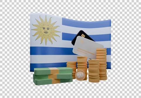 3D render illustration of Uruguay flag and currency called Peso Illustrazione stock