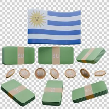3D render illustration of Uruguay flag and currency called Peso 库存插图