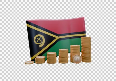 3D render illustration of Vanuatu flag and currency called Vatu Stock Illustration