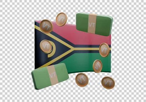 3D render illustration of Vanuatu flag and currency called Vatu Illustrazione stock