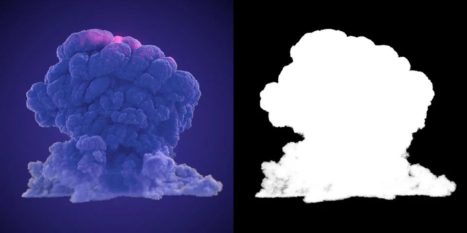 3d render illustration a vast column of blue chemical smoke with alpha channel Illustrazione stock