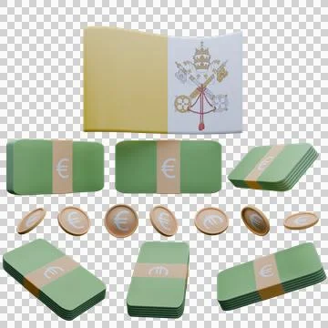 3D render illustration of Vatican City flag and currency called Euro Illustrazione stock