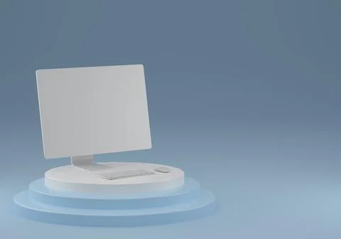 3d render illustration with white laptop on pedestal. Computer design concept. Stock Illustration