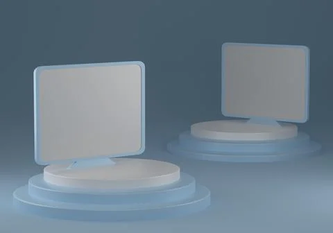 3d render illustration with white laptop on pedestal. Computer design concept. Stock Illustration
