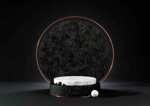 3d render illustration of white marble podium isolated on black background Stock-Illustration
