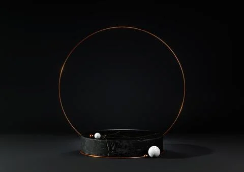 3d render illustration of white marble podium isolated on black background Stockillustratie