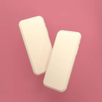 3d render illustration the white smartphone, mock-up phone empty screen on pink Stock Illustration