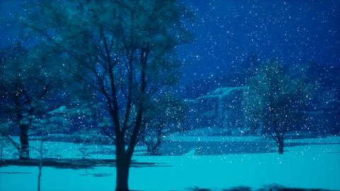 3d render illustration of winter landscape nature. trees and mountains in b Illustrazione stock