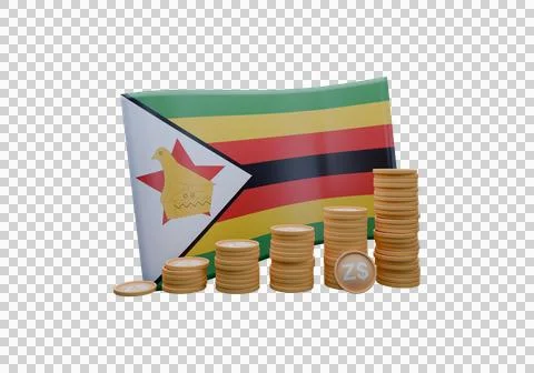 3D render illustration of Zimbabwe flag and currency called Dollar Stock Illustration