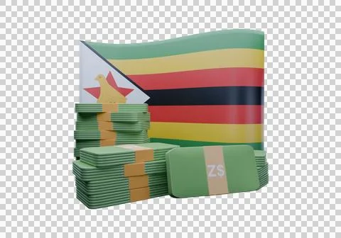 3D render illustration of Zimbabwe flag and currency called Dollar Illustrazione stock