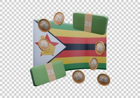 3D render illustration of Zimbabwe flag and currency called Dollar Stock-Illustration