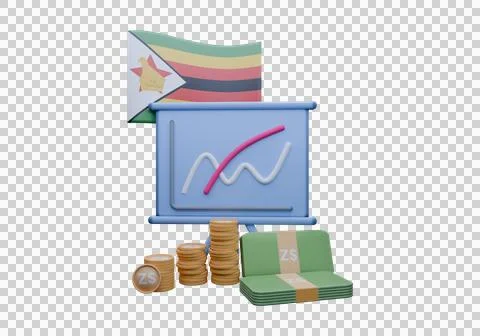 3D render illustration of Zimbabwe flag and currency called Dollar Illustrazione stock