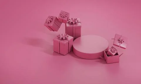 3d render image blank space round cylinder pink podium,. Stock Illustration