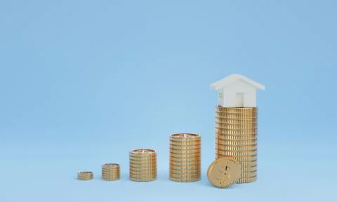 3D render image of coin stacks with house, concept of saving or investment Stock Illustration